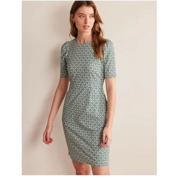Boden Women’s Blue Green Printed Zoe Jersey Above the Knee Mini Dress - Picture 1 of 13
